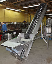 used, FOOD GRADE ELEVATING SCREW CONVEYOR, 12x12, stainless steel, 8 foot discharge height, Alard item Y5495